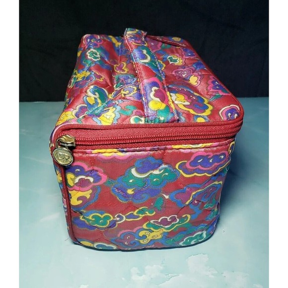 Oscar De La Renta Bag Red Blue Print Travel Organizer Vintage 90s Y2K - Picture 3 of 10